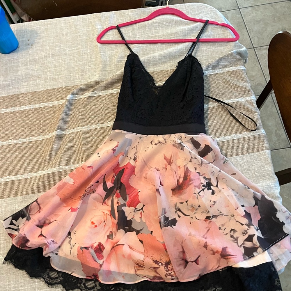 bebe Black and Pink Floral Dress